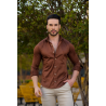Men’s Slim Fit Long Sleeve Satin Dress Shirt – Chocolate Brown – Conquest